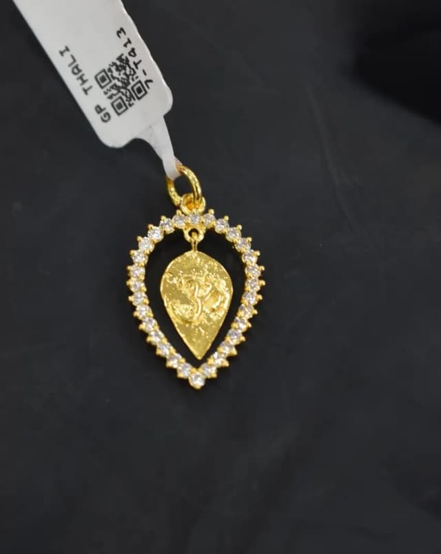 Gold Polish Silver Om Crystal Leaf Thali Locket, ഗോൾഡ് പ്ലേറ...